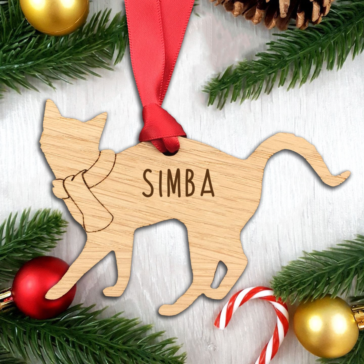 Personalised Wooden Cat Tree Decoration - Design 1