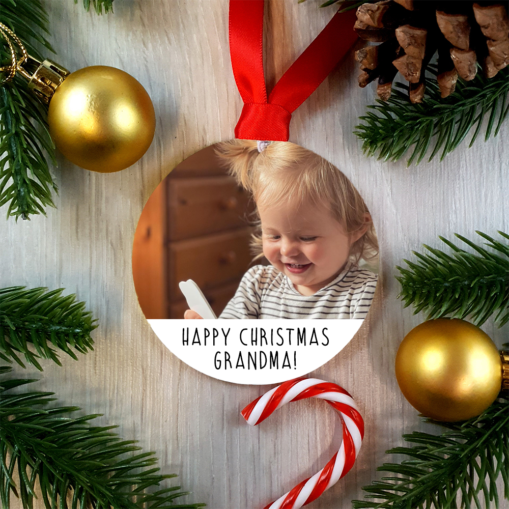 Personalised Happy Christmas Grandparent Bauble - Acrylic Photo