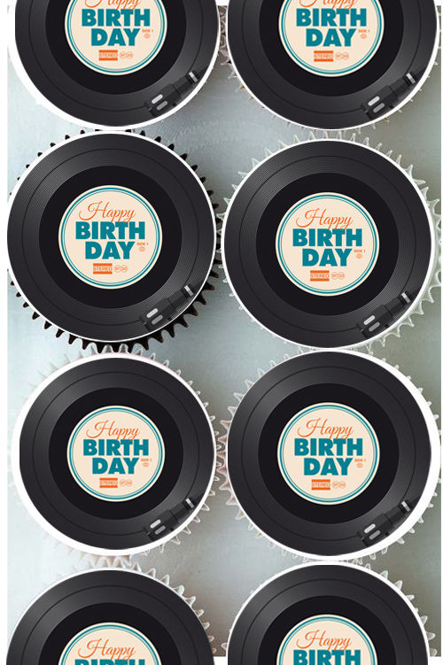 Rice Paper Cake Topper - Record Happy Birthday