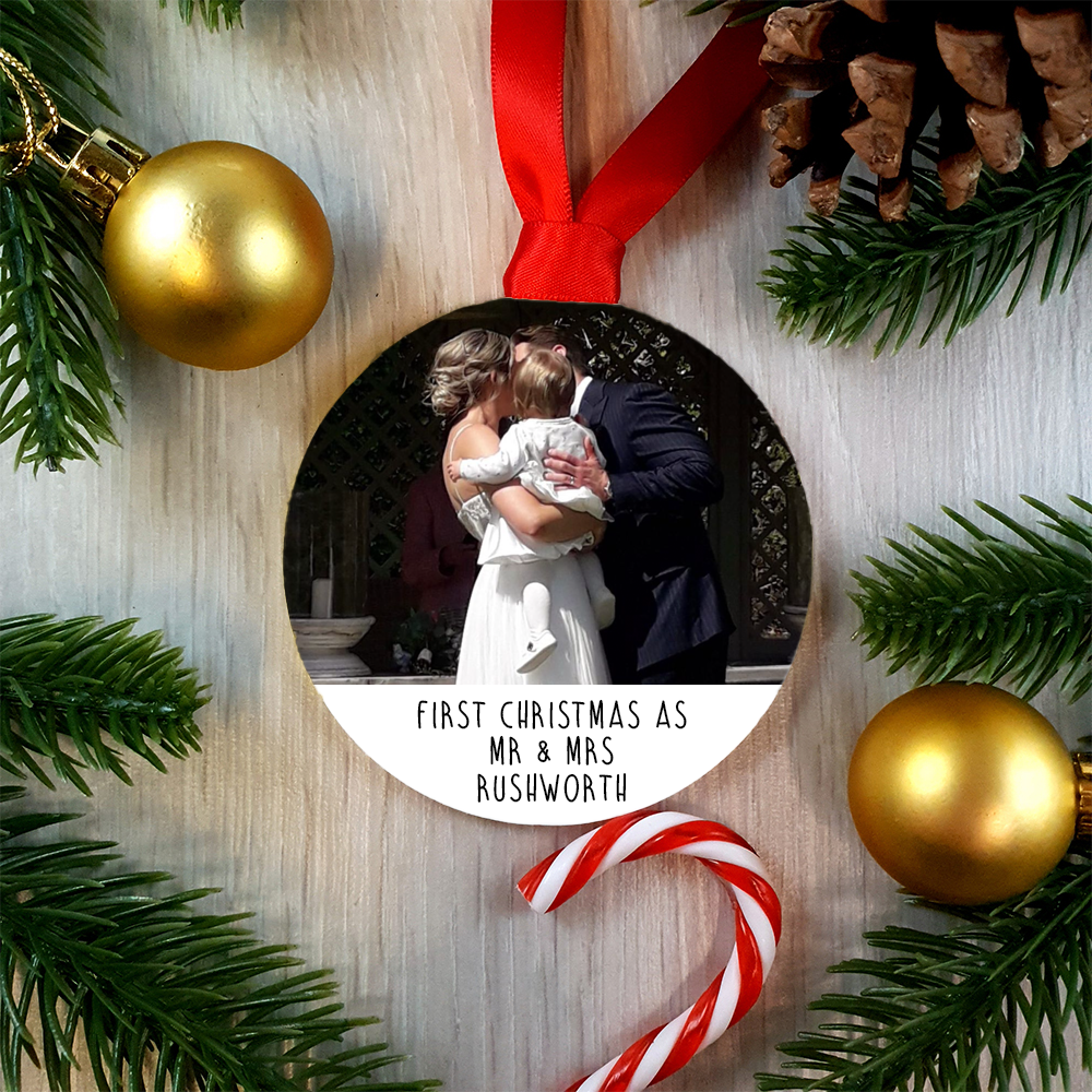 Personalised First Christmas as Mr & Mrs Bauble - Acrylic Photo