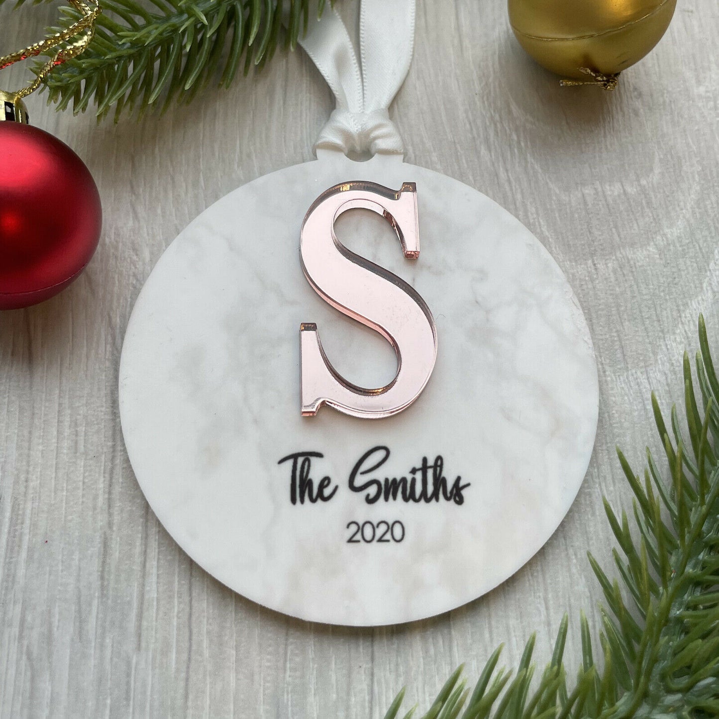 Marble Effect bauble - 3D Mirror Letter