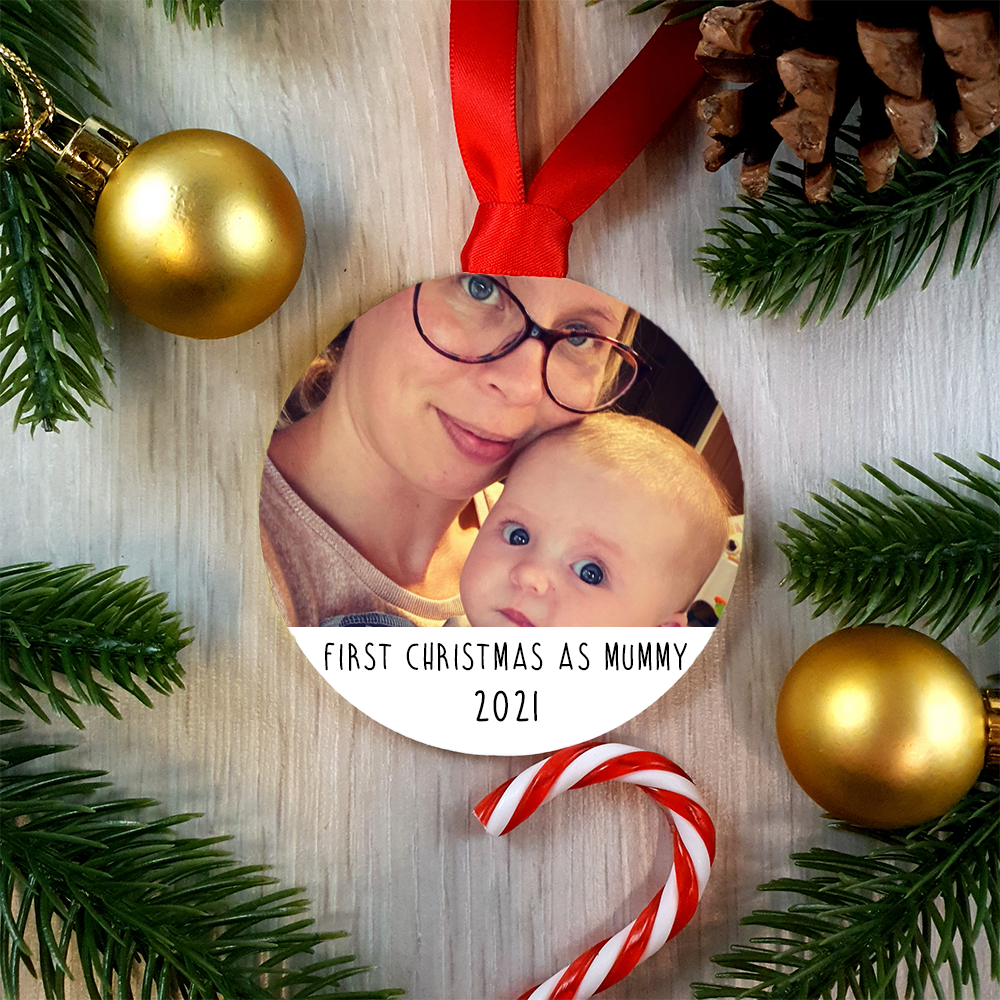 Personalised First Christmas as Mummy / Daddy Bauble - Acrylic Photo
