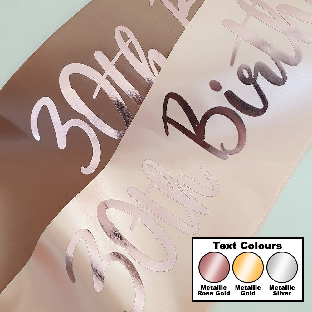 Personalised Luxury Sash - Rose Gold sash and text colour!