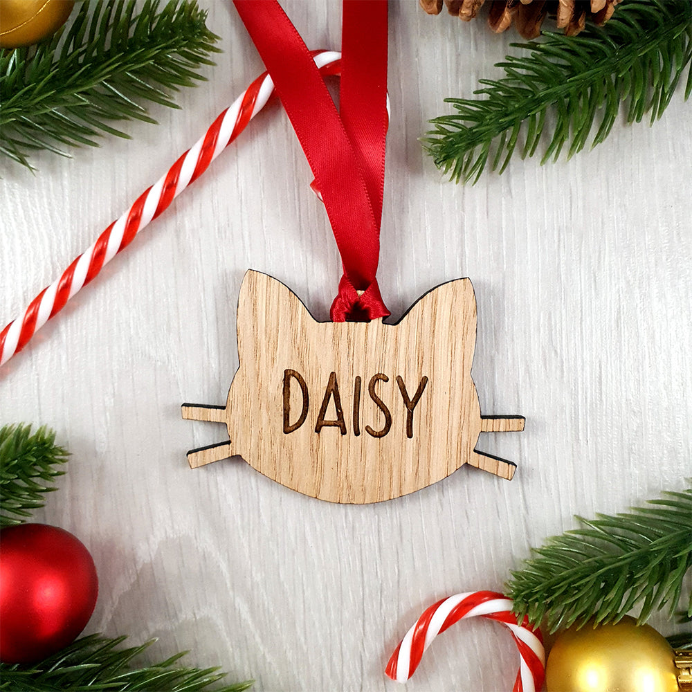 Personalised Cat Face Christmas Tree Bauble Decoration
