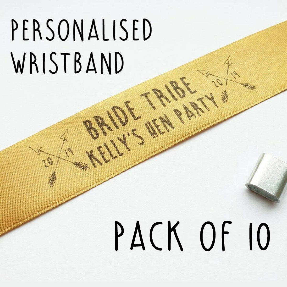 Pack of 10 Wristbands - Gold - Personalised Bride Tribe