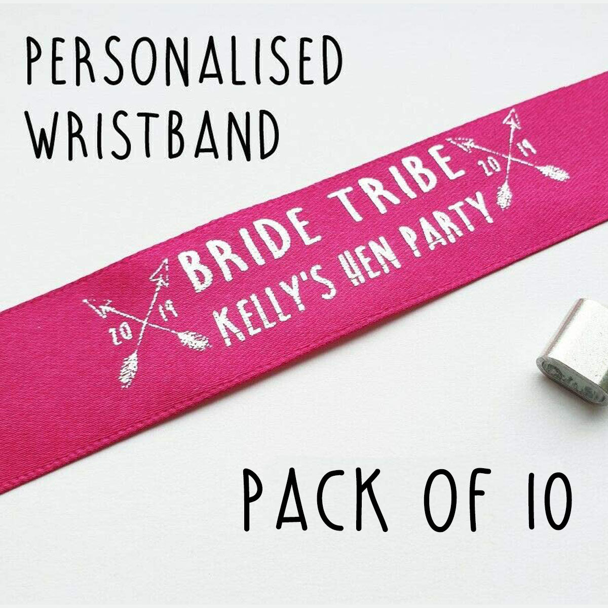 Pack of 10 Wristbands - Pink - Personalised Bride Tribe