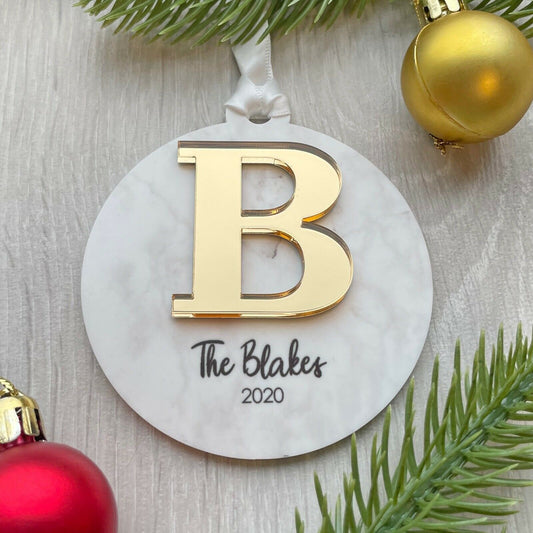 Marble Effect bauble - 3D Mirror Letter