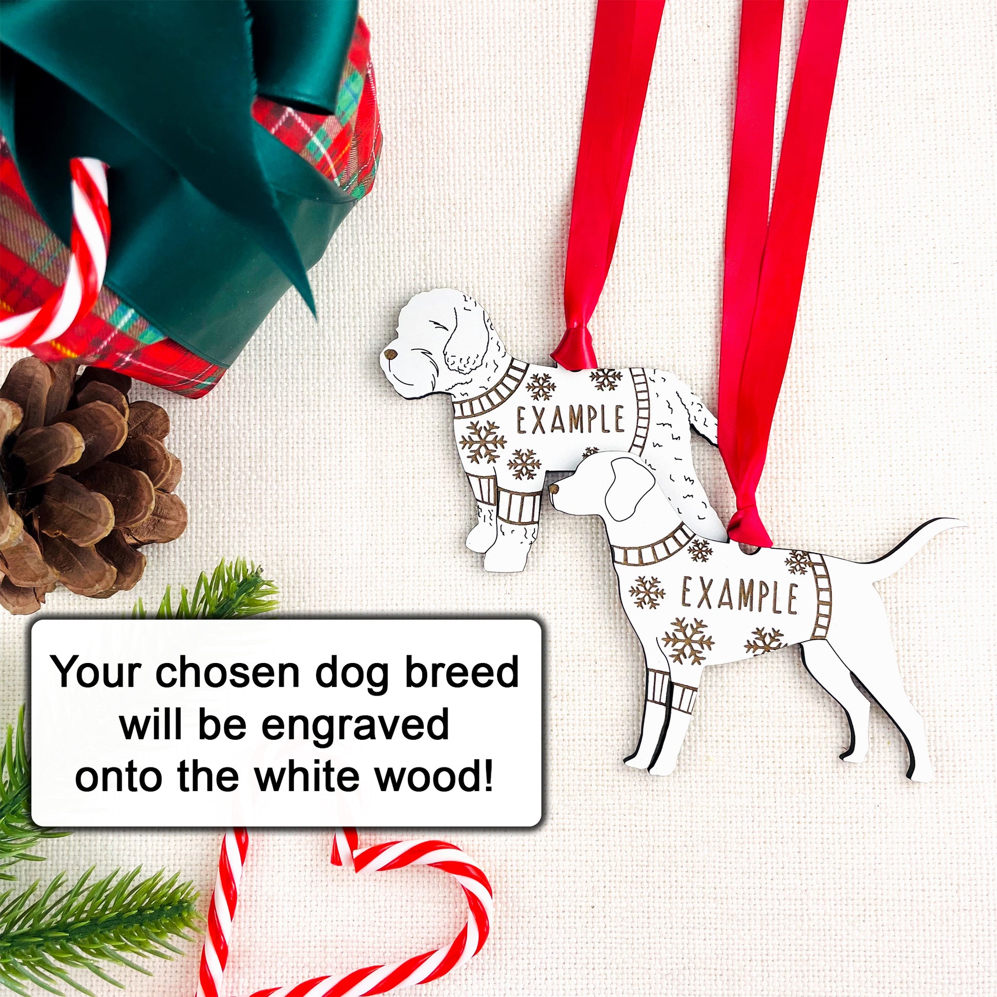 Personalised Airedale Terrier Bauble Jumper Dog Bauble - Oak Veneer Wood - Add any name