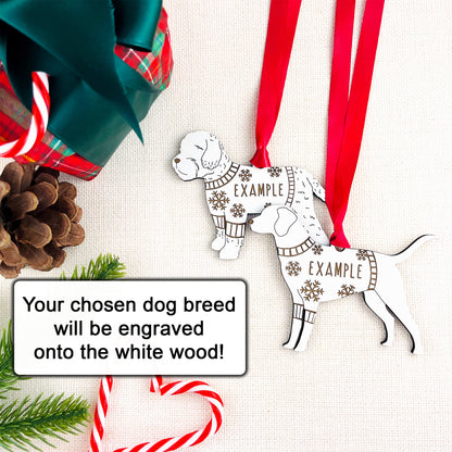 Personalised Airedale Terrier Bauble Jumper Dog Bauble - Oak Veneer Wood - Add any name