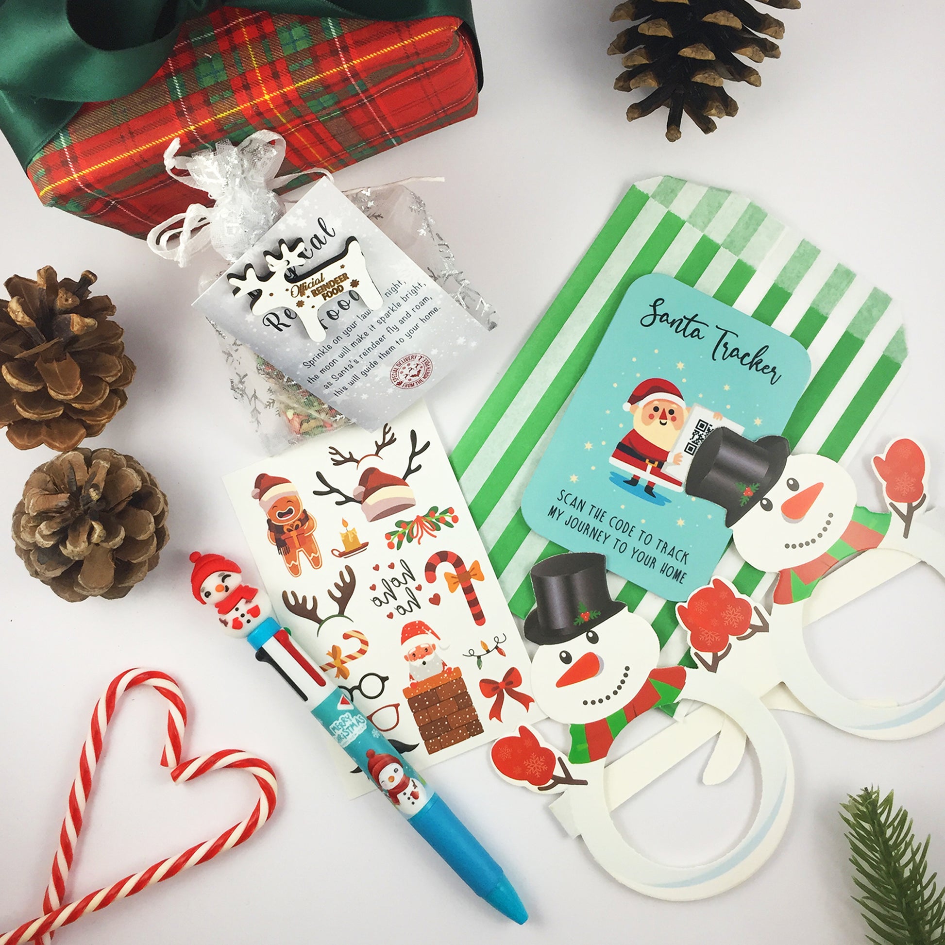 Christmas Eve Activity Pack - Reindeer Food, Santa Tracker, Pen, Tattoos, Glasses Xmas for Kids