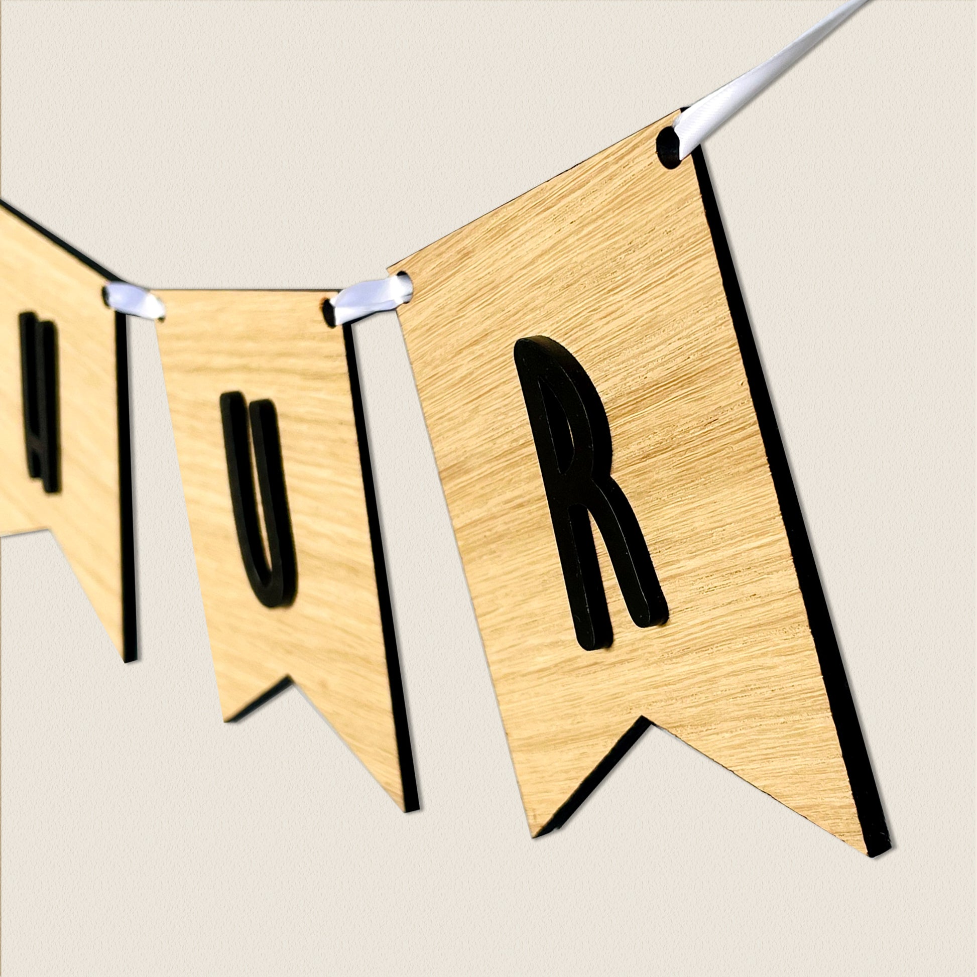 Personalised Oak Wood Name Bunting with Unicorns - Nursery or Child's Room Decor - Add any Name!