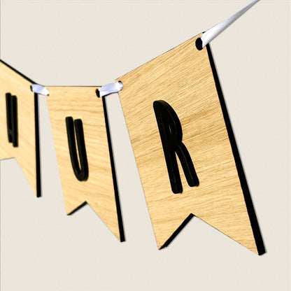 Personalised Oak Wood Name Bunting with Unicorns - Nursery or Child's Room Decor - Add any Name!