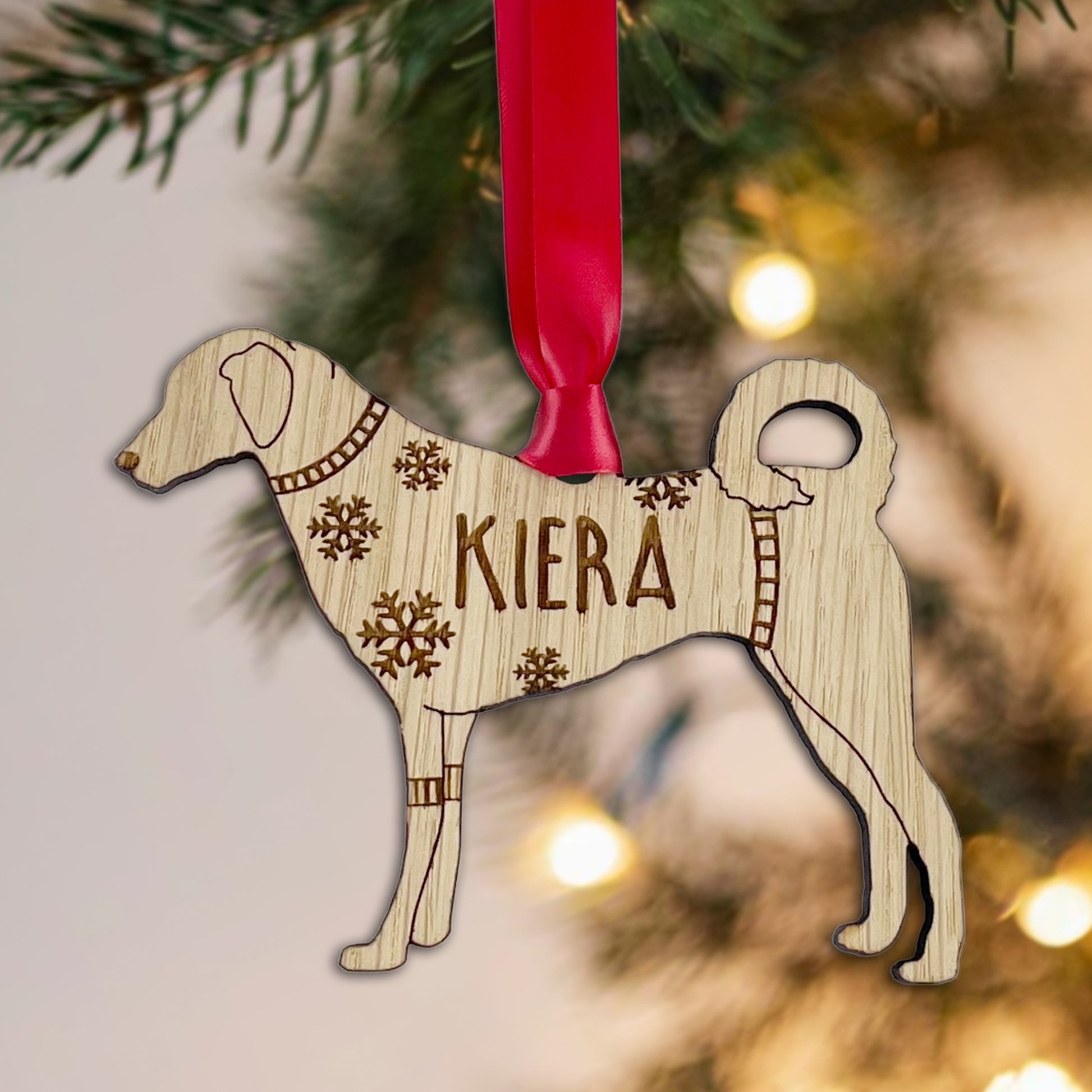 Personalised Kangal Bauble Jumper Dog Bauble - Oak Veneer Wood - Add any name