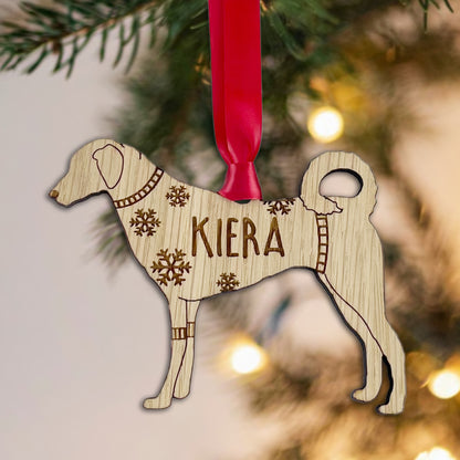 Personalised Kangal Bauble Jumper Dog Bauble - Oak Veneer Wood - Add any name
