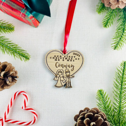 Personalised Wooden Stick Couple "First Christmas as Mr & Mrs" 