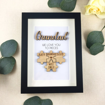 Personalised Grandad 'We Love You To Pieces' Wooden Fathers Day Christmas Birthday Puzzle Pieces Family Box Frame Add your family names
