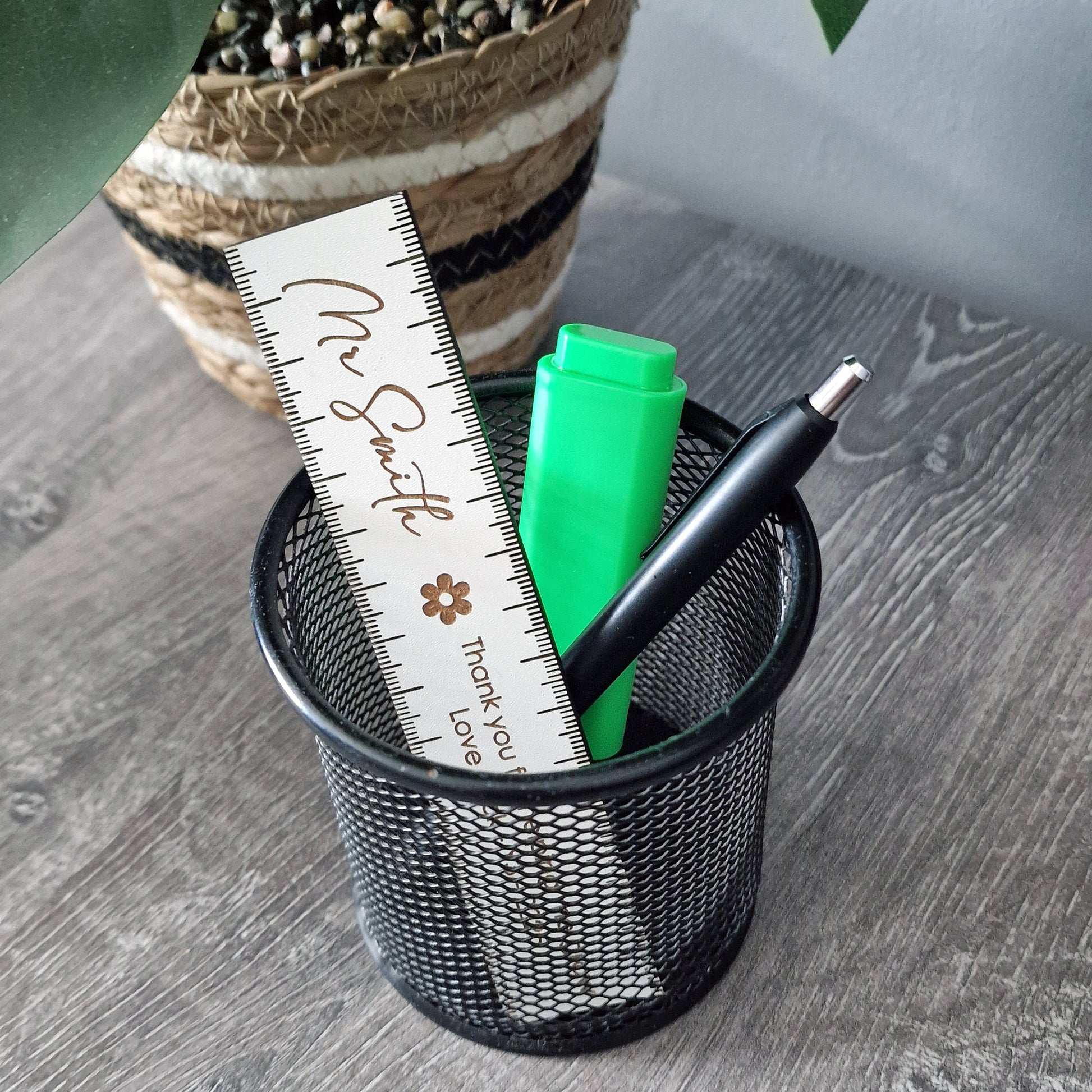 Personalised Wooden Teacher 15cm Ruler – Thank You for Helping Me Grow Gift – Engraved Name, Class & Year – Sustainable Oak or White Wood