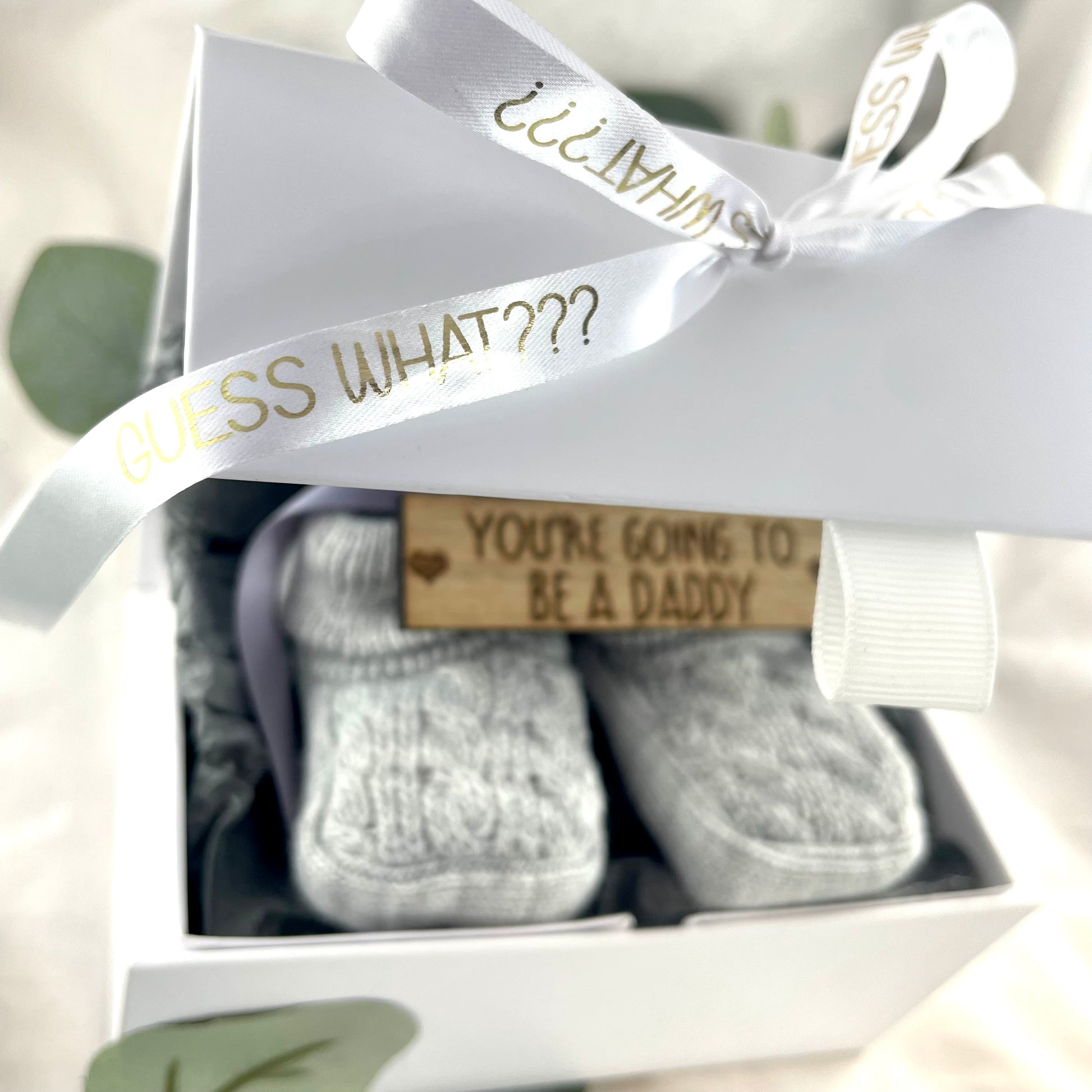 Guess What' Booties - Grey & Gift Boxed - "You're Going to Be..." - Personalised