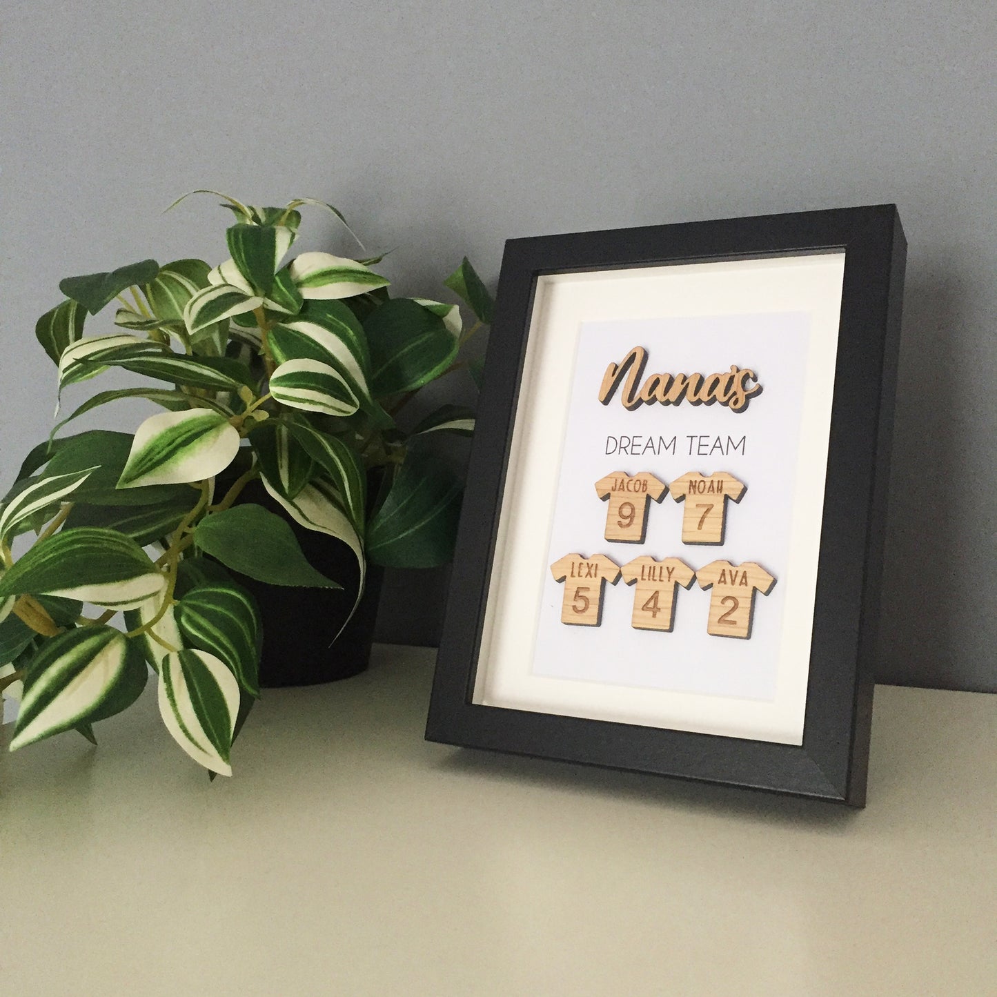 Personalised Nana's Dream Team Football Family Box Frame Mothers Day Birthday Grandfather  - Add your family names