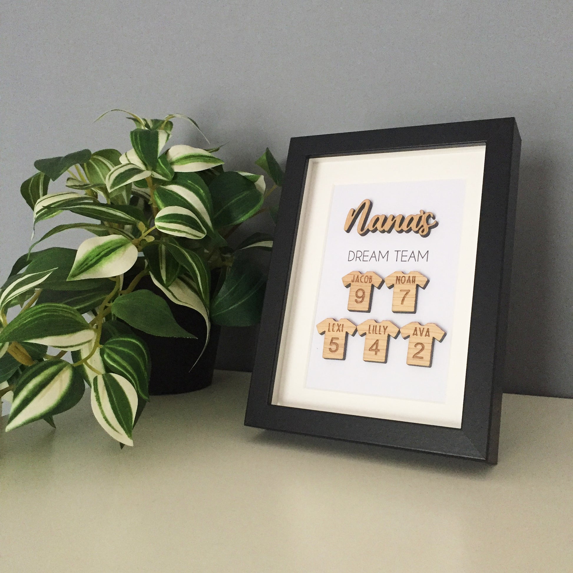 Personalised Nana's Dream Team Football Family Box Frame Mothers Day Birthday Grandfather  - Add your family names