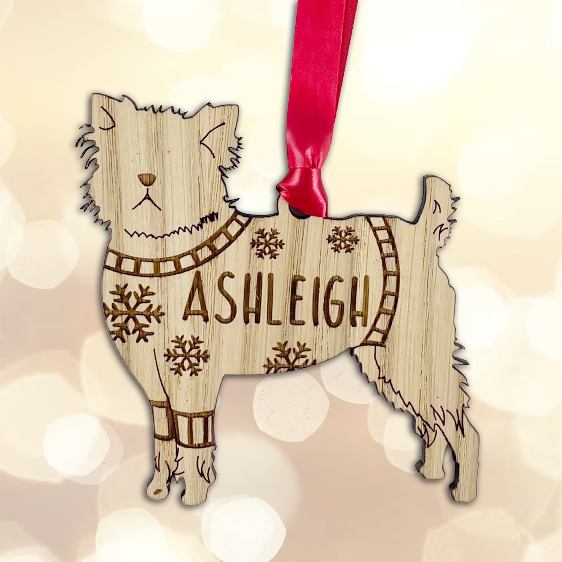 Personalised Affenpinscher Bauble Jumper Dog Bauble - Oak Veneer Wood - Add any name