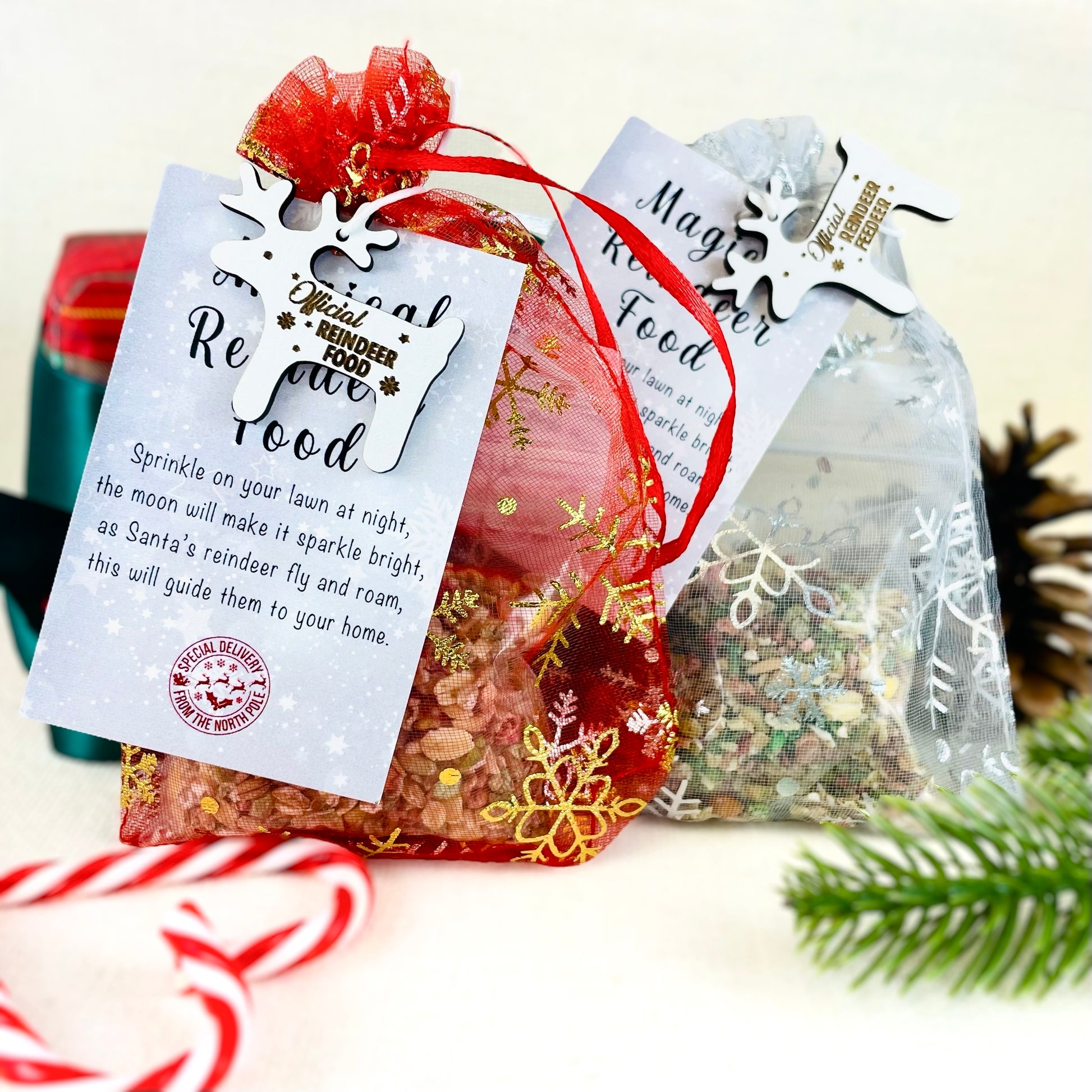 Official Reindeer Food - Bag, Food & Charm - Father Christmas Eve Box Stocking Filler Kids Tradition - Wildlife Friendly Bird Seed
