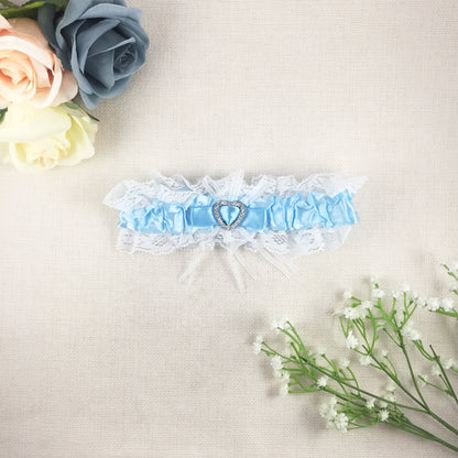 White & Blue Diamanté Heart Bridal Garter - Wedding Garter Gift for the Bride to Be Something Blue Wedding Day Hen Party Engagement