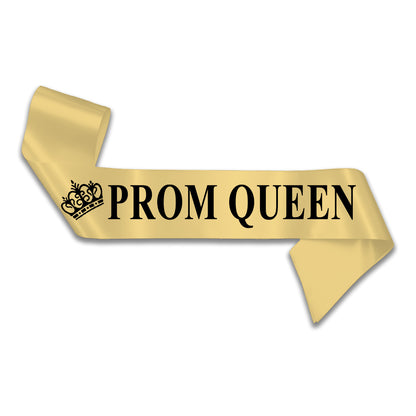 Prom King Black with Gold Text & Prom Queen Gold with Black Text Sashes 