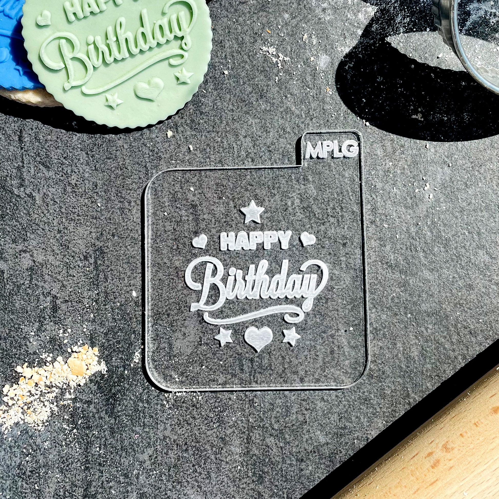 Happy Birthday Stars and Hearts Icing Stamp Embosser Stamp Fondant for Biscuits, Cookies, Cupcake Topper Decorations Stencil for Birthdays
