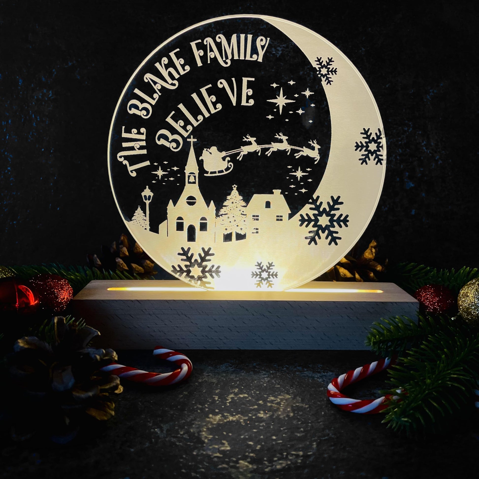 Personalised The Name Family Believe Christmas Light Box Christmas Lamp - Warm White - Add your names!