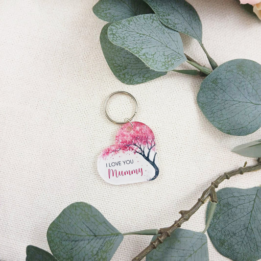 I Love You Mummy Keyring, Cherry Blossom Mum Gift, Mother’s Day Keychain, Pink Floral Acrylic Keepsake, Birthday Present for Mum