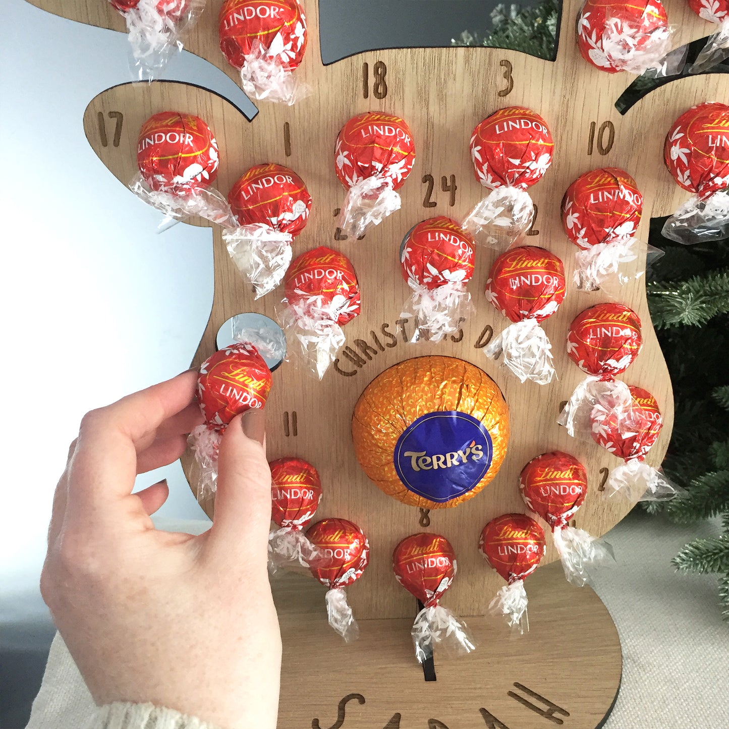 Personalised Advent Calendar Reindeer Chocolate Christmas Countdown Reusable - Add your Name DIY Make Your Own