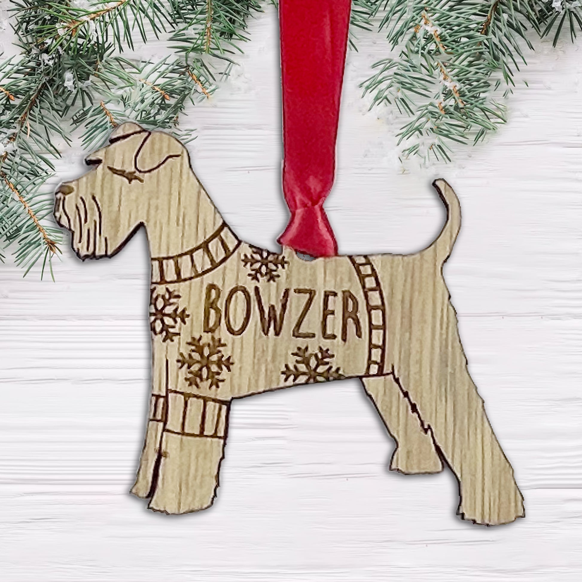 Personalised Schnauzer Bauble Jumper Dog Bauble - Oak Veneer Wood - Add any name