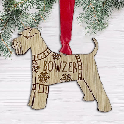 Personalised Schnauzer Bauble Jumper Dog Bauble - Oak Veneer Wood - Add any name