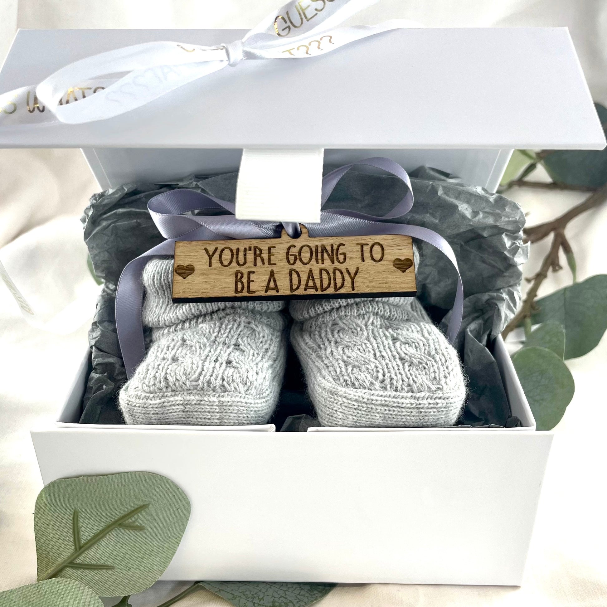 Guess What' Booties - Grey & Gift Boxed - "You're Going to Be..." - A Daddy