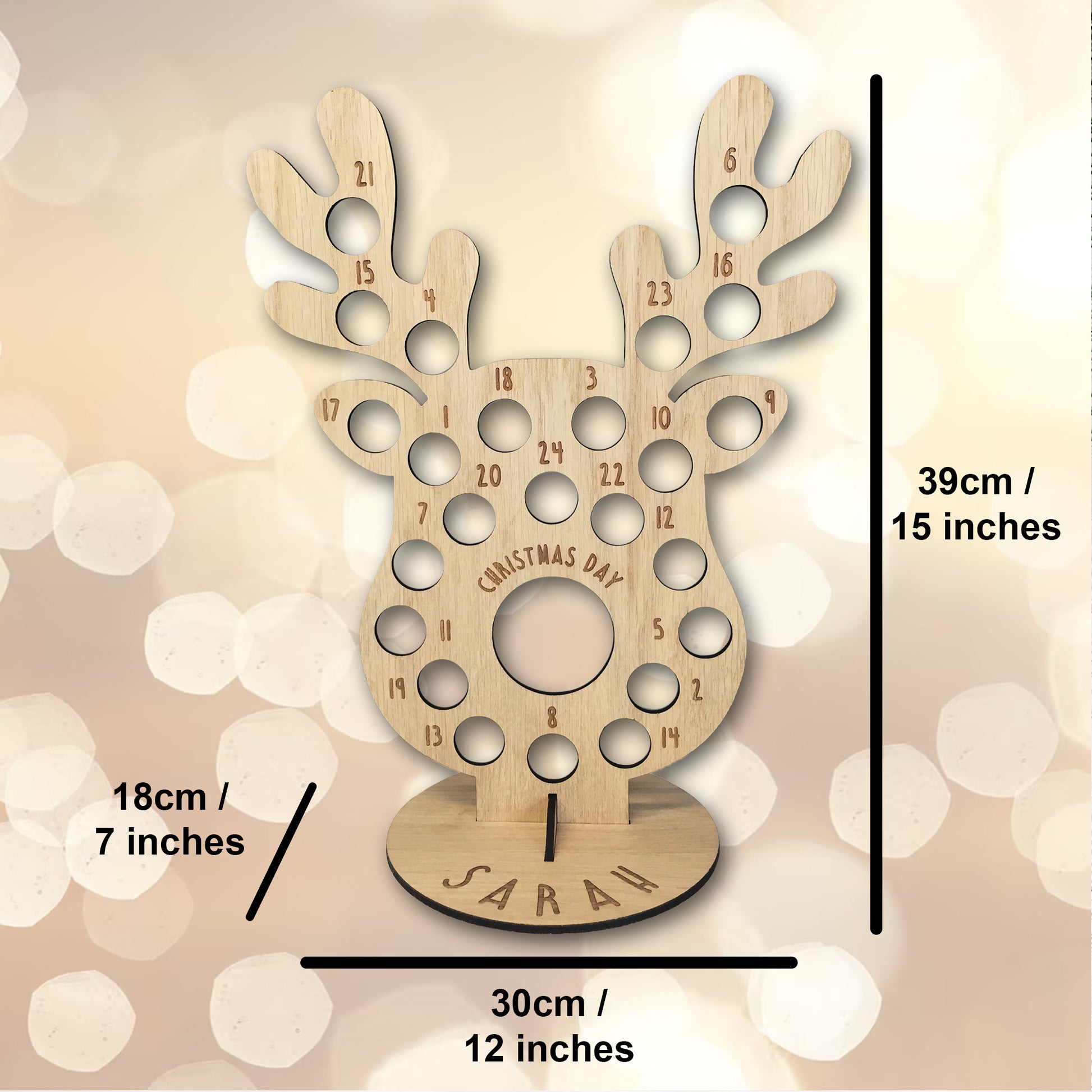 Personalised Advent Calendar Reindeer Chocolate Christmas Countdown Reusable - Add your Name DIY Make Your Own