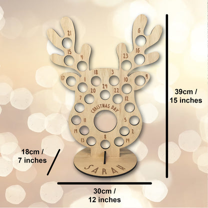 Personalised Advent Calendar Reindeer Chocolate Christmas Countdown Reusable - Add your Name DIY Make Your Own