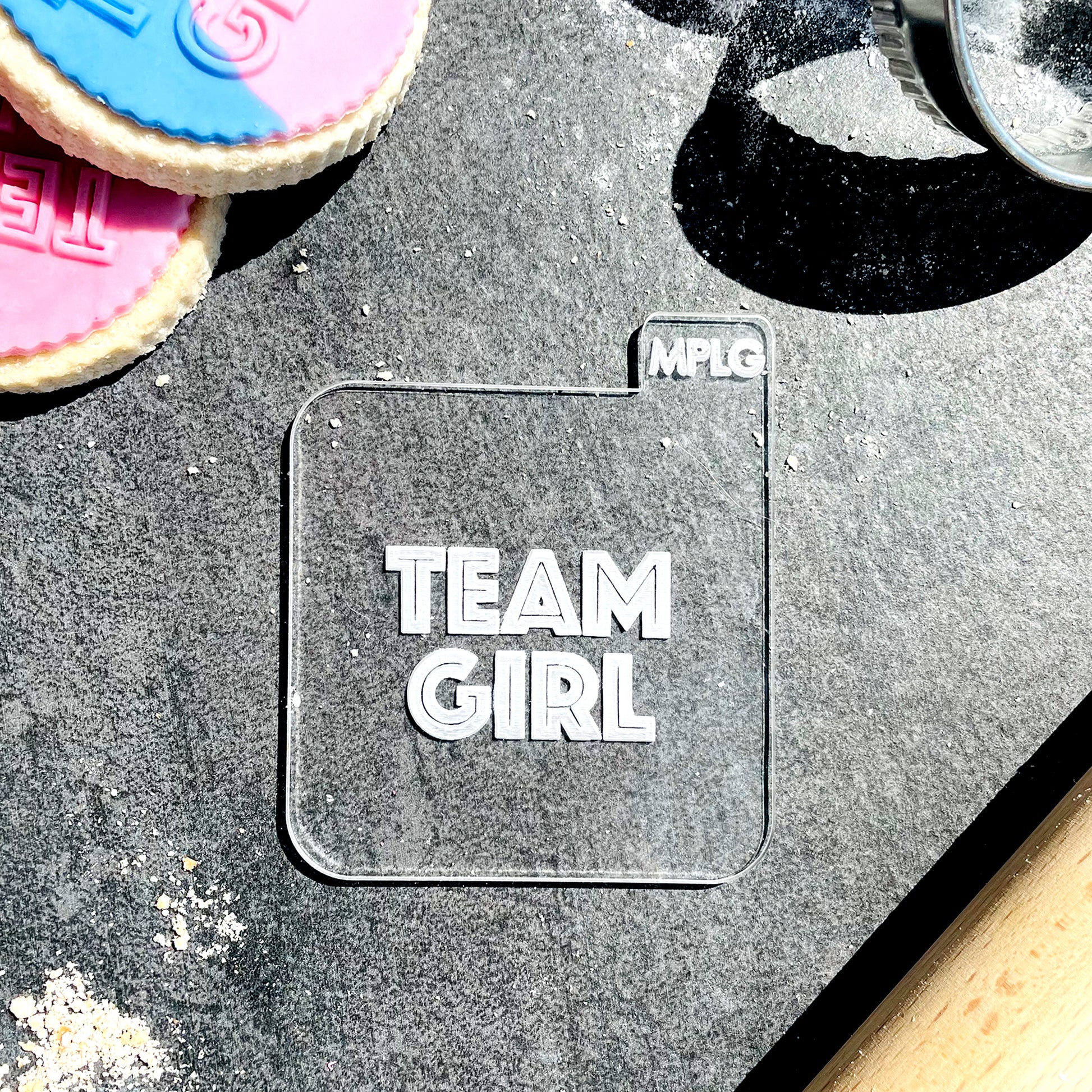 Team Girl Icing Stamp Embosser Stamp Fondant for Biscuits, Cookies, Cupcake Topper Decorations Stencil for Baby Shower Gender Reveal
