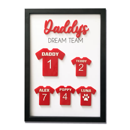 Personalised Dad's Dream Team Football Red Team Family Box Frame Fathers Day Birthday Daddy  - Add your family names