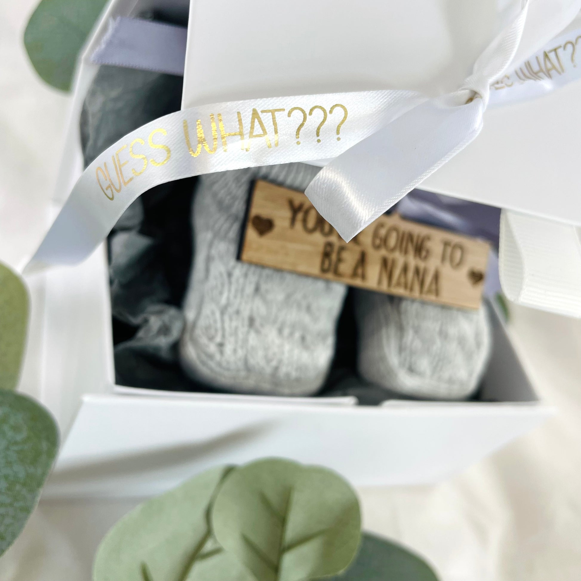 Guess What' Booties - Grey & Gift Boxed - "You're Going to Be..." - A Nana