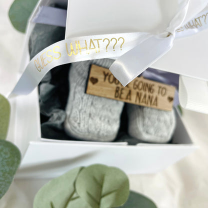Guess What' Booties - Grey & Gift Boxed - "You're Going to Be..." - A Nana