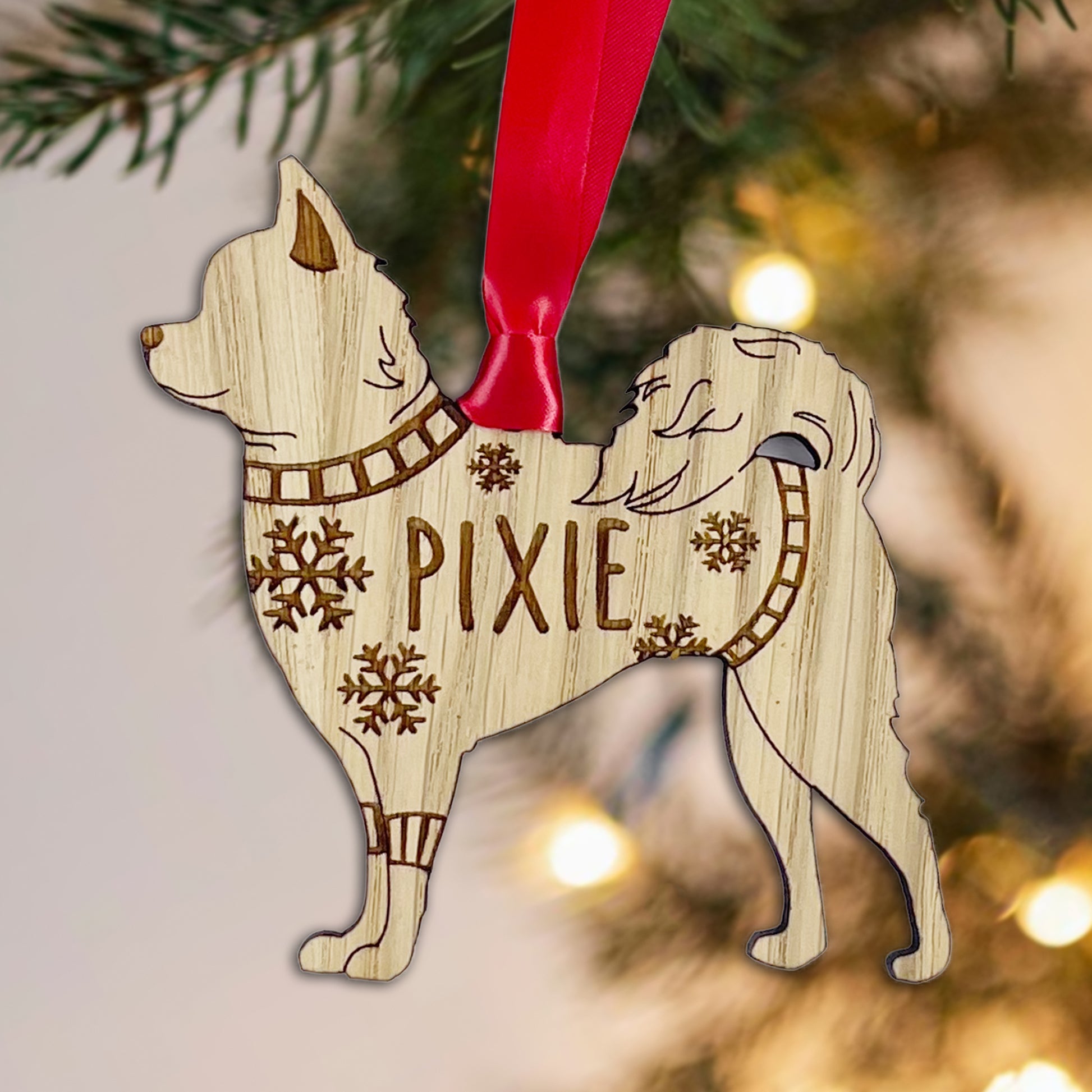 Personalised Chihuahua Bauble Jumper Dog Bauble - Oak Veneer Wood - Add any name