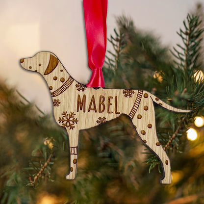 Personalised Dalmation Bauble Jumper Dog Bauble - Oak Veneer Wood - Add any name
