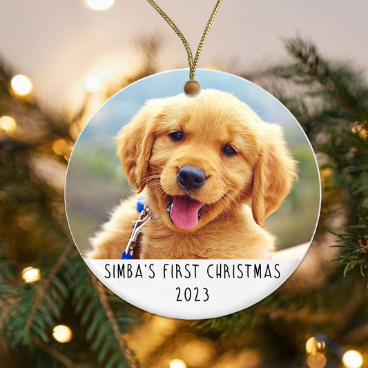 Personalised Dog's First Christmas Photo Bauble - Ceramic