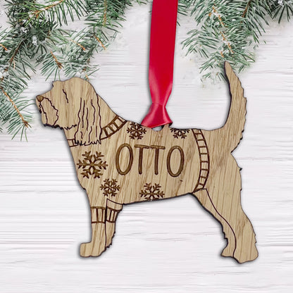 Personalised Otterhound Bauble Jumper Dog Bauble - Oak Veneer Wood - Add any name