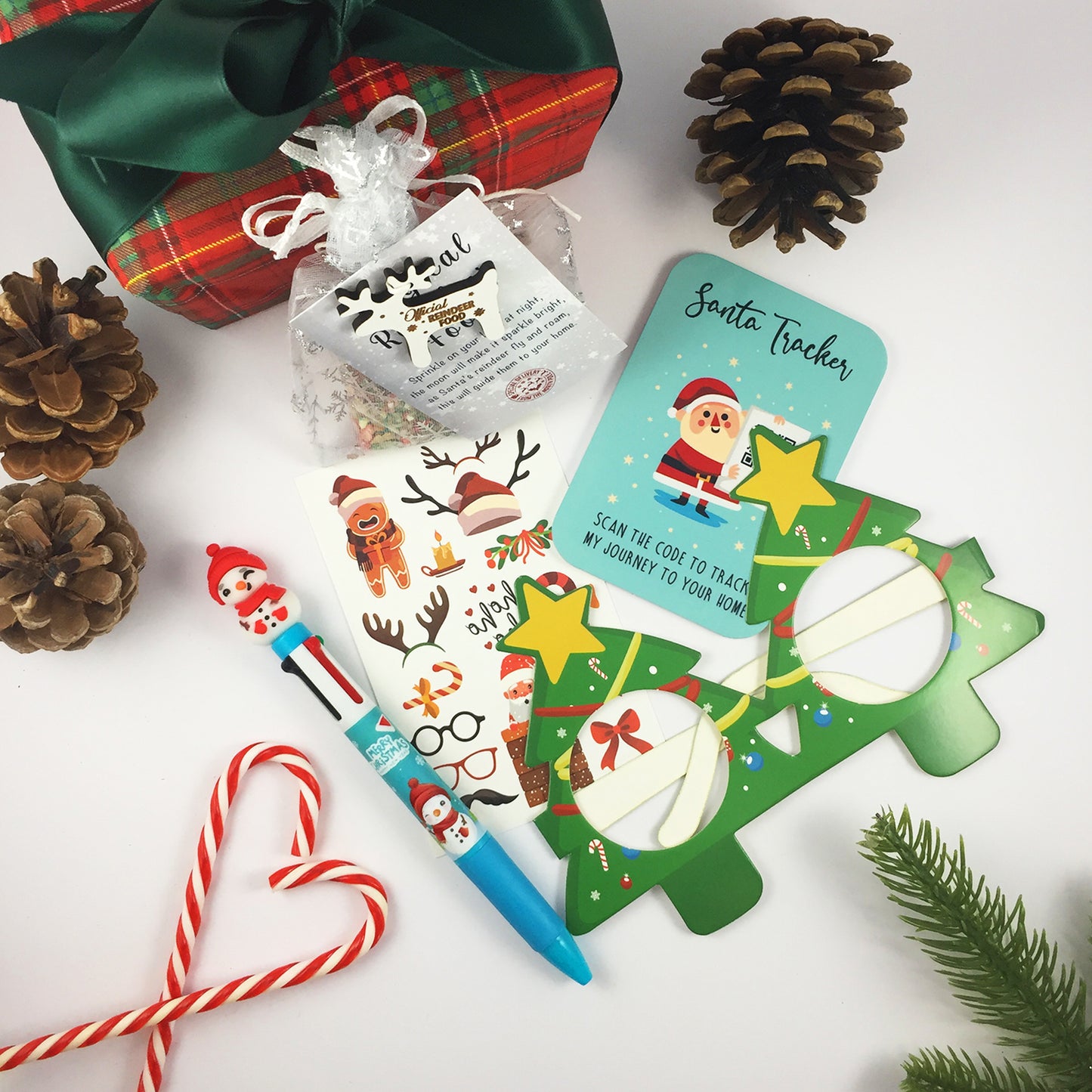 Christmas Eve Activity Pack - Reindeer Food, Santa Tracker, Pen, Tattoos, Glasses Xmas for Kids