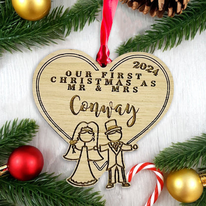 Personalised Wooden Stick Couple "First Christmas as Mr & Mrs" 