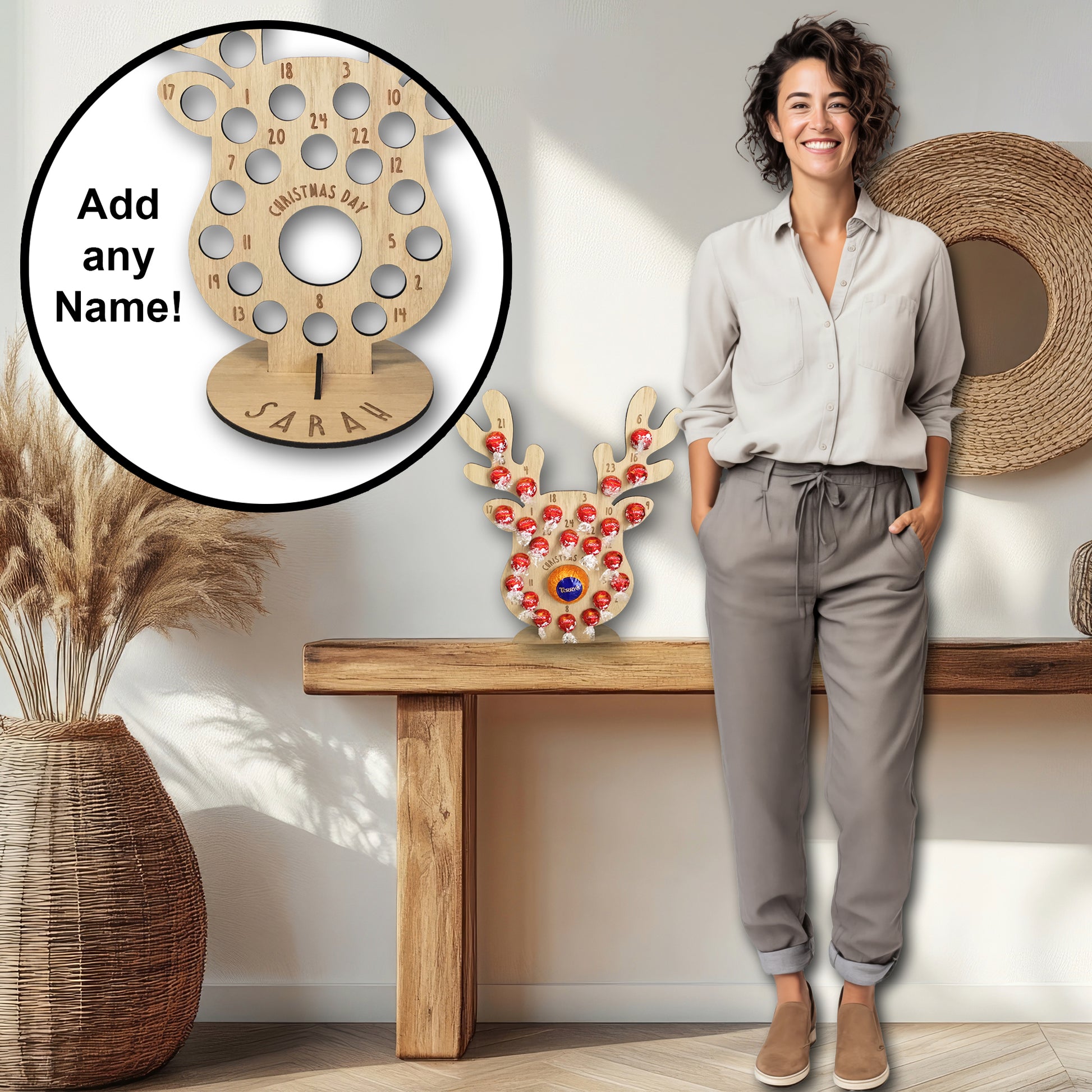 Personalised Advent Calendar Reindeer Chocolate Christmas Countdown Reusable - Add your Name DIY Make Your Own