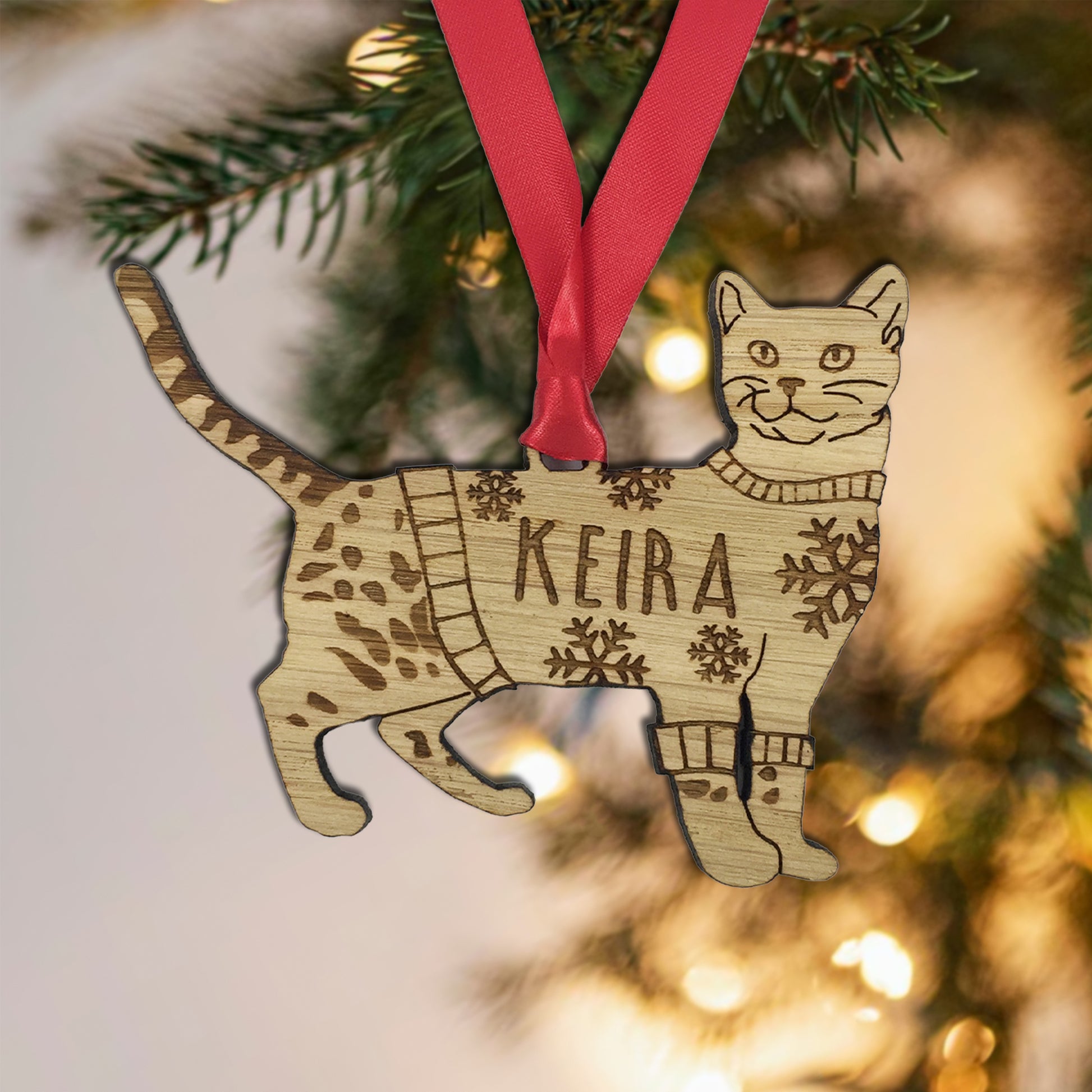 Personalised Bengal Cat Christmas Jumper Tree Decoration Bauble