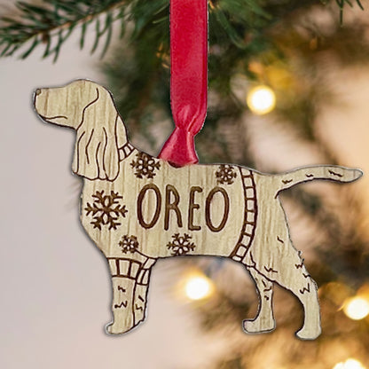 Personalised Springer Spaniel Bauble Jumper Dog Bauble - Oak Veneer Wood - Add any name